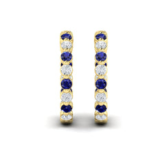 Inside Out Diamond and Blue Sapphire Hoop Earrings