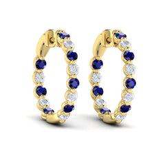 Inside Out Diamond and Blue Sapphire Hoop Earrings