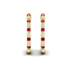 Inside Out Diamond and Ruby Hoop Earrings