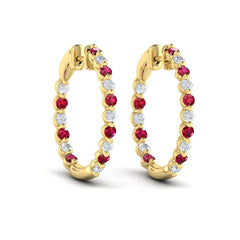 Inside Out Diamond and Ruby Hoop Earrings