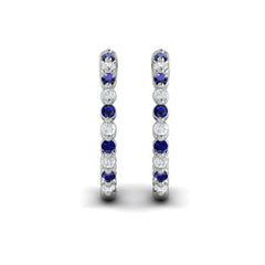Inside Out Diamond and Blue Sapphire Hoop Earrings