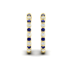 Inside Out Diamond and Blue Sapphire Hoop Earrings