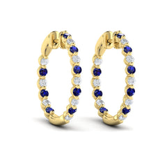 Inside Out Diamond and Blue Sapphire Hoop Earrings