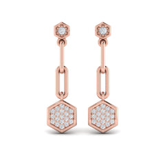 Diamond Honeycomb Link Long Drop Statement Earrings