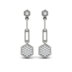 Diamond Honeycomb Link Long Drop Statement Earrings
