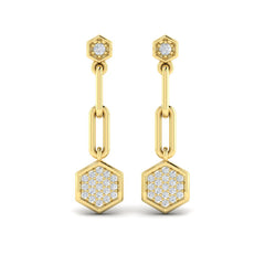 Diamond Honeycomb Link Long Drop Statement Earrings