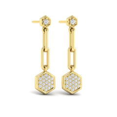 Diamond Honeycomb Link Long Drop Statement Earrings