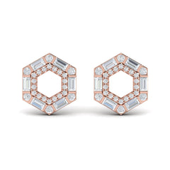 Diamond Baguette Double Row Open Honeycomb Stud Earrings