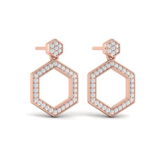 Channel Set Diamond Open Honeycomb Drop Stud Earrings
