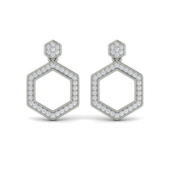 Channel Set Diamond Open Honeycomb Drop Stud Earrings