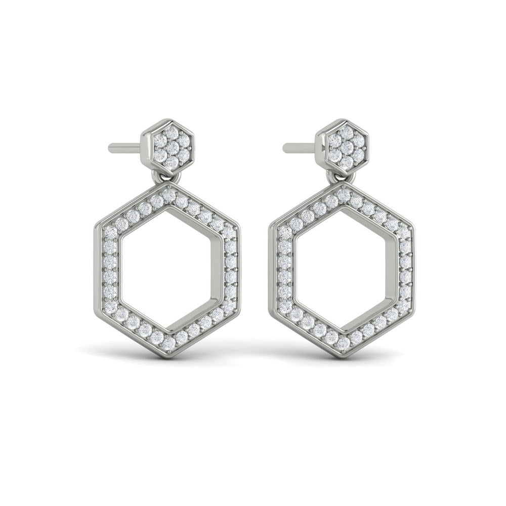 Channel Set Diamond Open Honeycomb Drop Stud Earrings