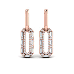 Diamond Baguette Double Row Link Drop Huggie Earrings