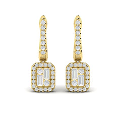 Diamond Baguette Halo Drop Huggie Earrings