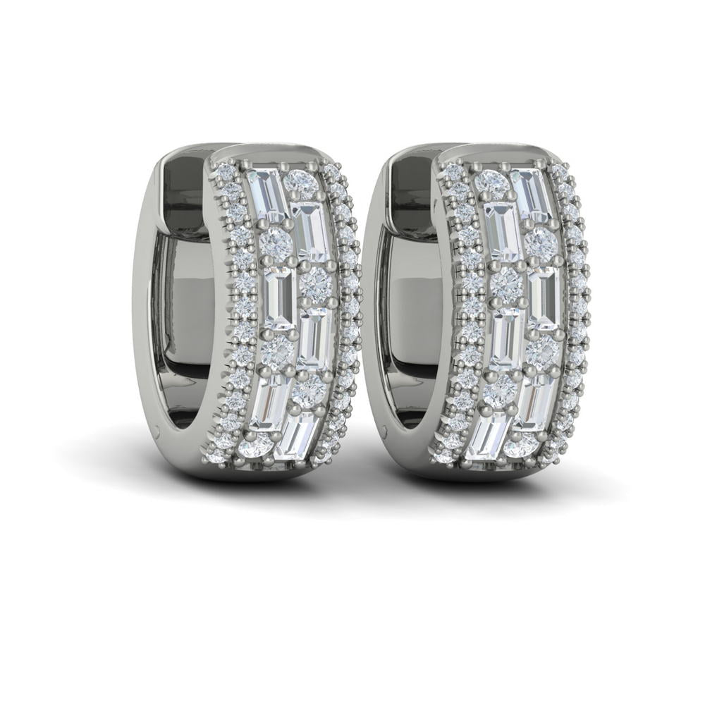Diamond Baguette Multi Row Huggie Earrings 