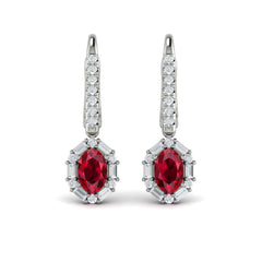 Oval Ruby and Diamond Baguette Earrings