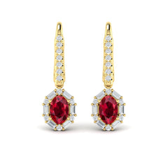 Oval Ruby and Diamond Baguette Earrings