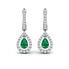Tear Drop Emerald and Diamond Earrings