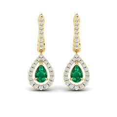 Tear Drop Emerald and Diamond Earrings