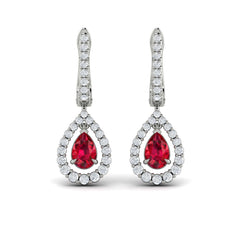 Tear Drop Ruby and Diamond Earrings