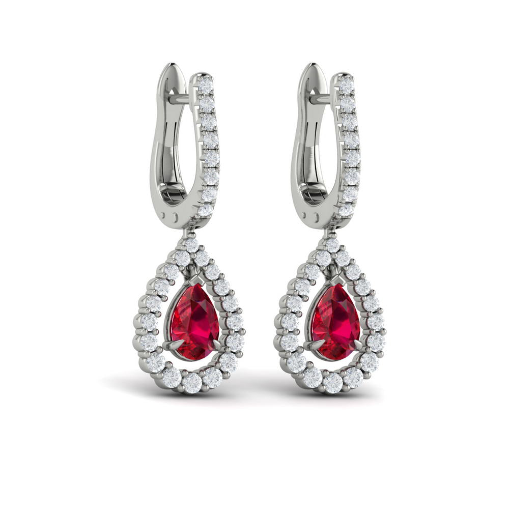 Tear Drop Ruby and Diamond Earrings