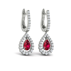 Tear Drop Ruby and Diamond Earrings