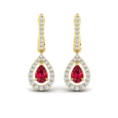 Tear Drop Ruby and Diamond Earrings