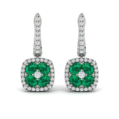Cushion Diamond and Multi Emerald Earrings
