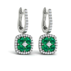 Cushion Diamond and Multi Emerald Earrings