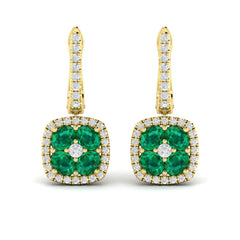 Cushion Diamond and Multi Emerald Earrings