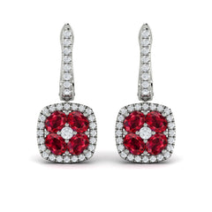 Cushion Diamond and Multi Ruby Earrings