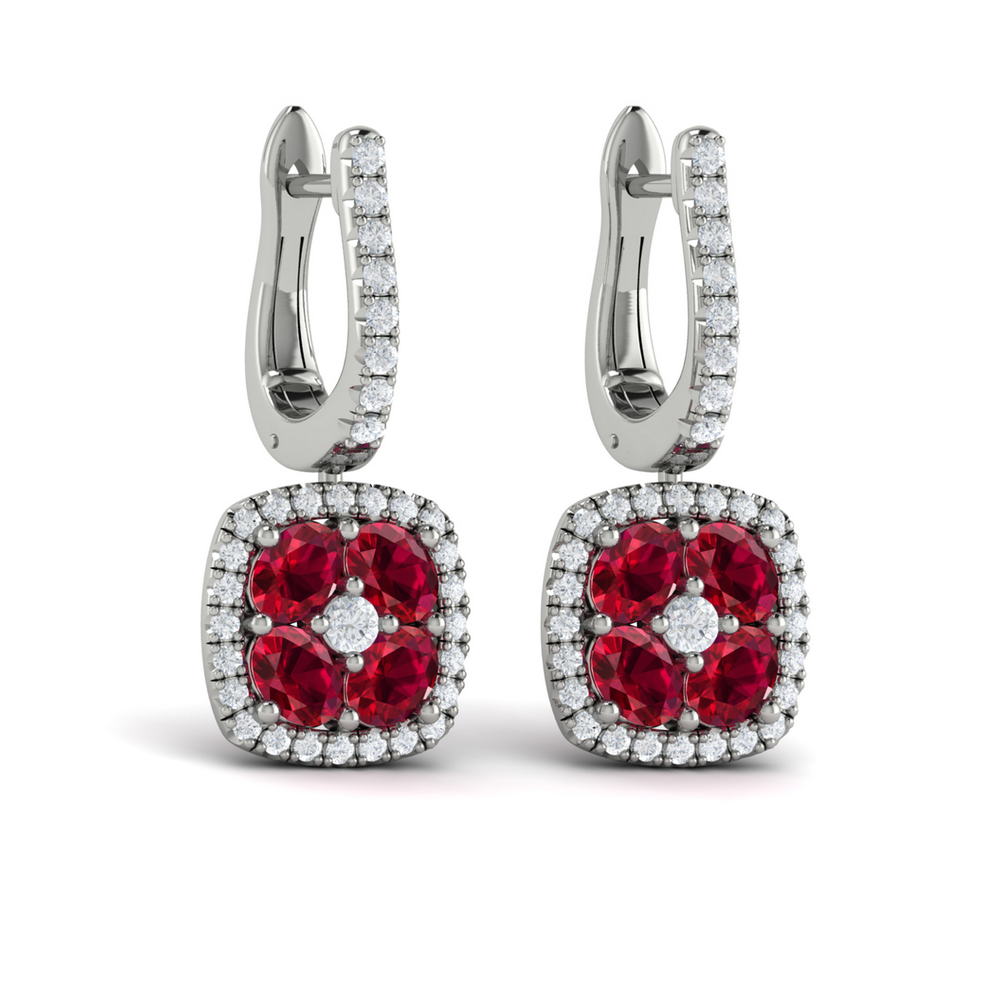 Cushion Diamond and Multi Ruby Earrings