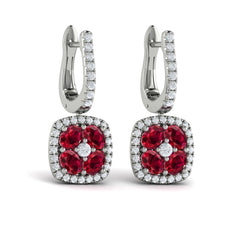 Cushion Diamond and Multi Ruby Earrings