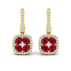 Cushion Diamond and Multi Ruby Earrings