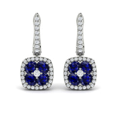 Cushion Diamond and Multi Sapphire Earrings