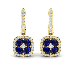 Cushion Diamond and Multi Sapphire Earrings
