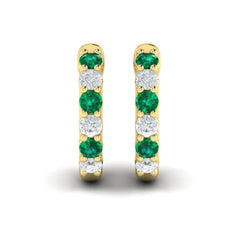 Forward-facing Diamond and Emerald Open Hoop Earrings