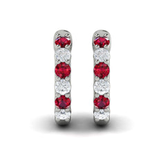 Forward-facing Diamond and Ruby Open Hoop Earrings