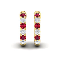 Forward-facing Diamond and Ruby Open Hoop Earrings