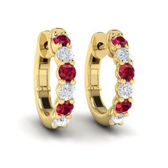 Forward-facing Diamond and Ruby Open Hoop Earrings