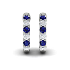 Forward-facing Diamond and Blue Sapphire Open Hoop Earrings