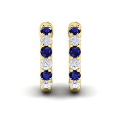 Forward-facing Diamond and Blue Sapphire Open Hoop Earrings