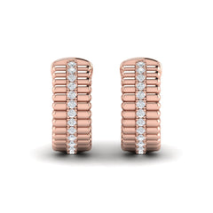 Fluted Huggie Earrings with Center Diamonds