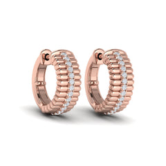 Fluted Huggie Earrings with Center Diamonds