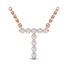 Diamond Alphabet Pendant Necklace, T