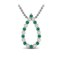 Diamond and Emerald Open Teardrop Pendant Necklace