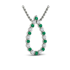Diamond and Emerald  Open Teardrop Pendant Necklace 