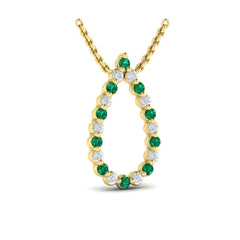 Diamond and Emerald Open Teardrop Pendant Necklace