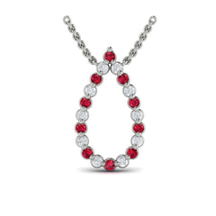 Diamond and Ruby Open Teardrop Pendant Necklace