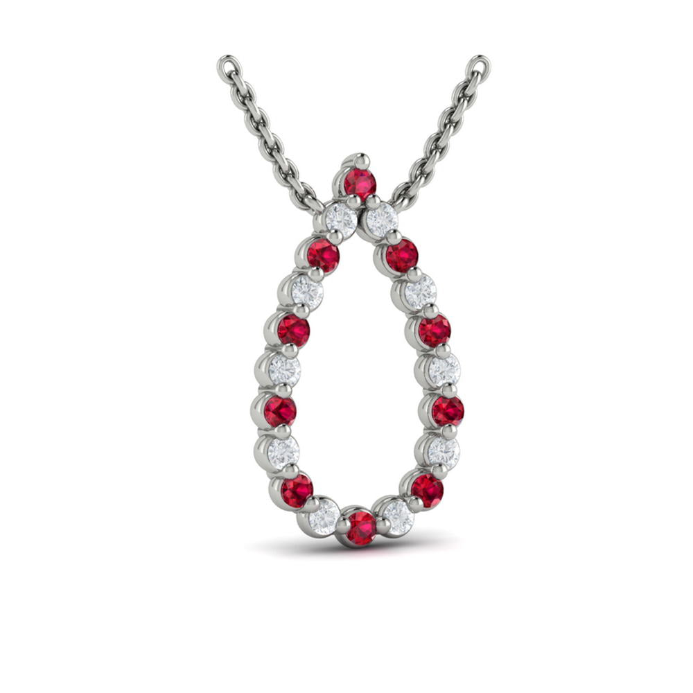 Diamond and Ruby  Open Teardrop Pendant Necklace 