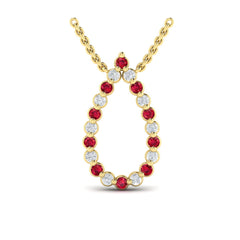 Diamond and Ruby Open Teardrop Pendant Necklace